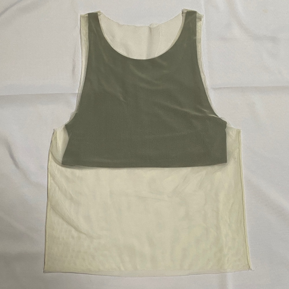 ALO Yoga Black and Cream Sleeveless Mesh Overlay Top XS